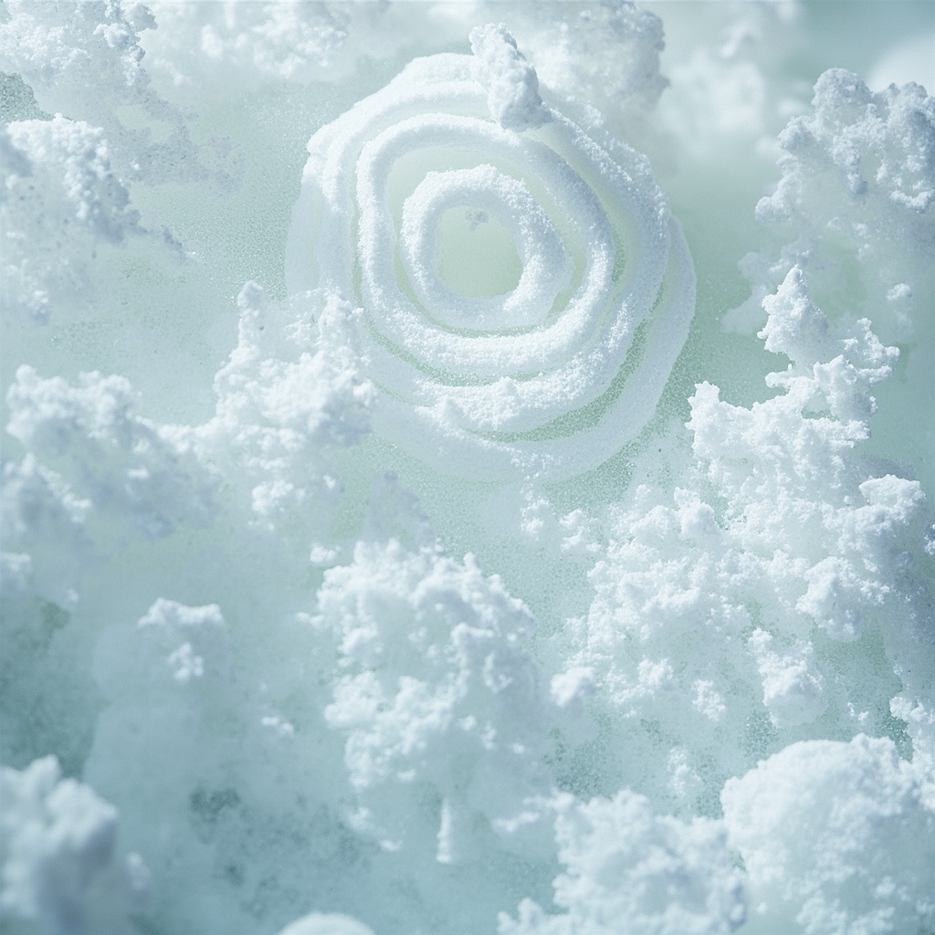 Abstract close-up of white swirling foam texture representing cleaning solution dissolving hard water deposits
