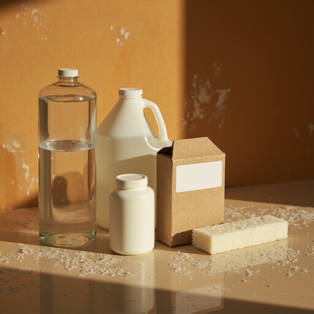 Common household cleaning products that fail on hard water stains including vinegar bleach and baking soda