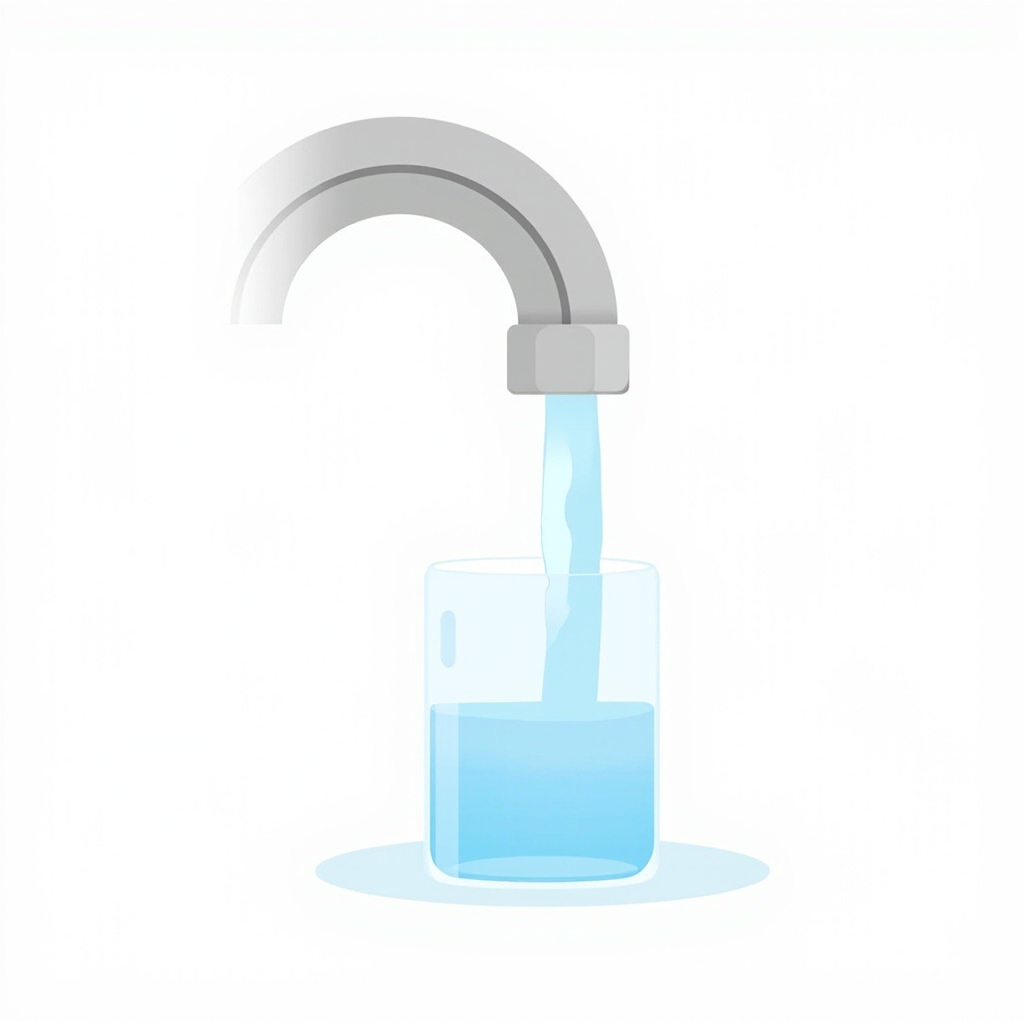 chrome kitchen faucet running cold water into a small clear sample jar
