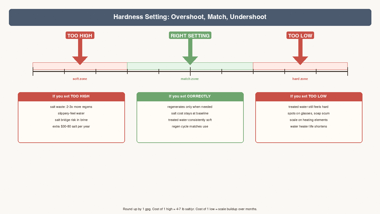 Three-arrow diagram: red Too High, green Right Setting, red Too Low showing regen consequences for each scenario