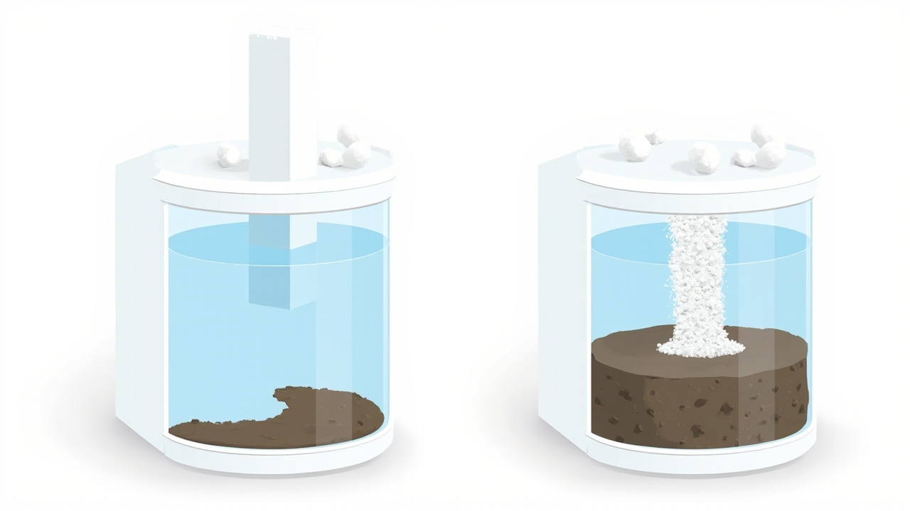 two common salt mistakes: a dry salt block in a tall tank and fresh pellets poured on sludge
