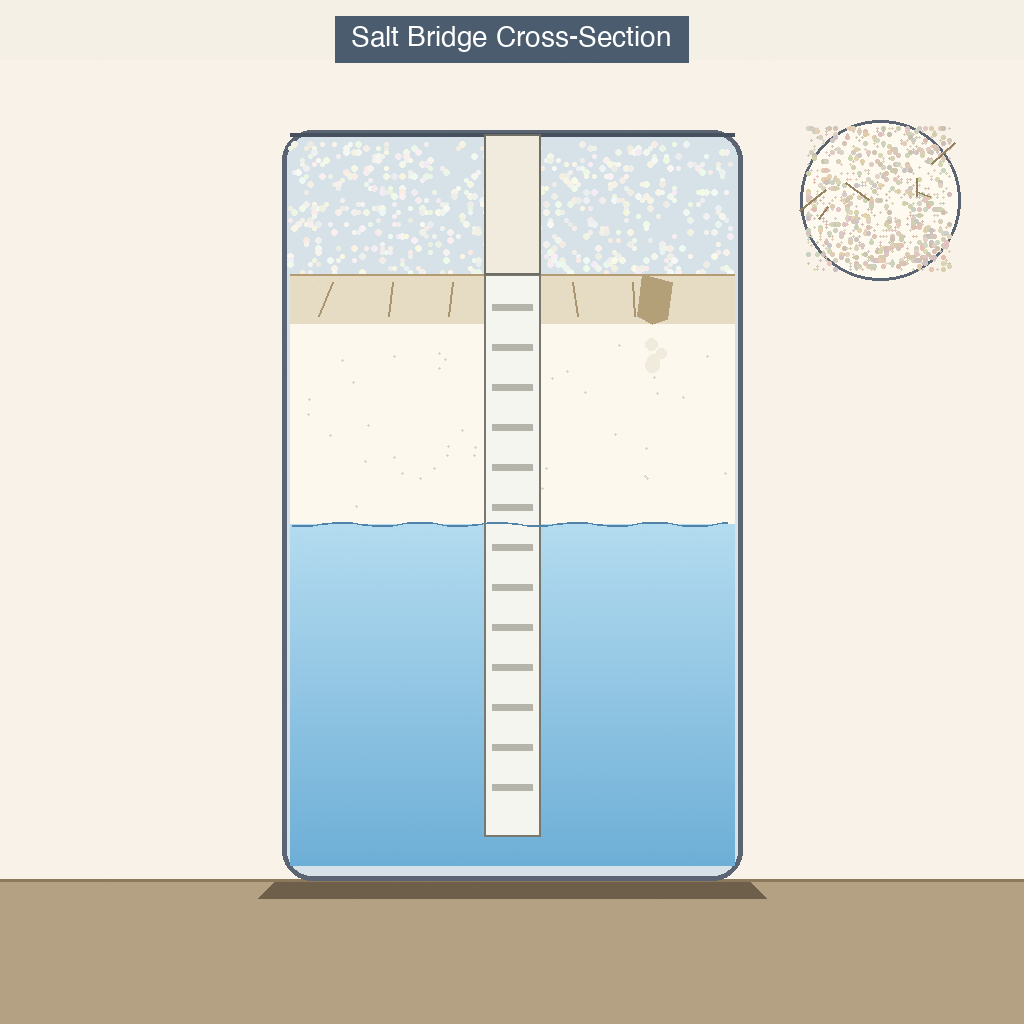cross-section of brine tank showing salt layer, bridge crust 2-6 inches down with empty void, brine water, and brine well
