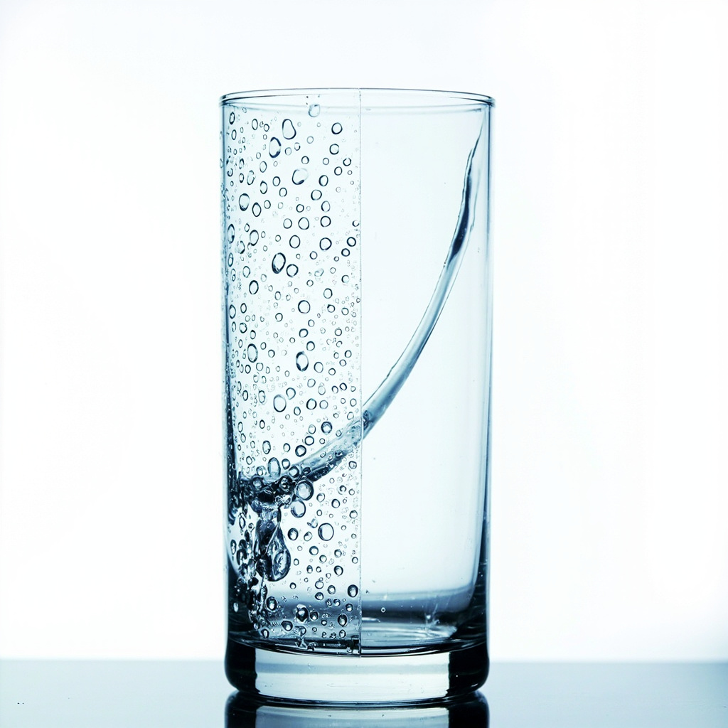 diagram showing water droplets beading on glass without rinse aid versus sheeting off smoothly with rinse aid