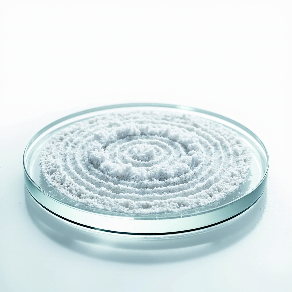 close-up illustration of calcium carbonate mineral crystals forming ring patterns on a glass surface