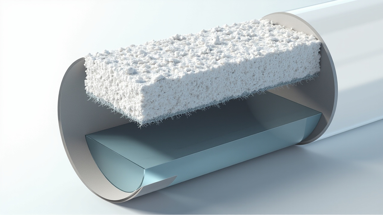 Cross-section of a brine tank showing a hard salt crust forming a bridge above an air gap with water pooled below
