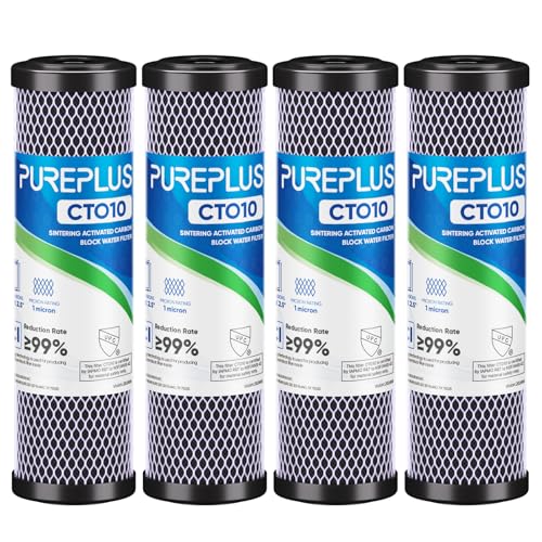 PUREPLUS 1 Micron 2.5\" x 10\" Whole House CTO Carbon Water Filter Cartridge (4 Pack)