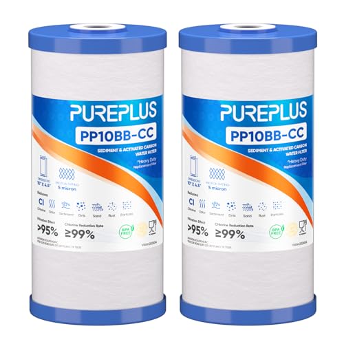 PUREPLUS 5 Micron 10\" x 4.5\" Whole House Sediment and Carbon Water Filter (2 Pack)