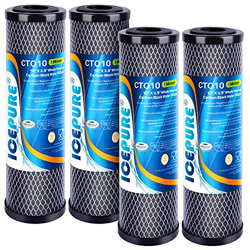 ICEPURE 1 Micron 2.5\" x 10\" CTO Carbon Whole House Water Filter (4 Pack)