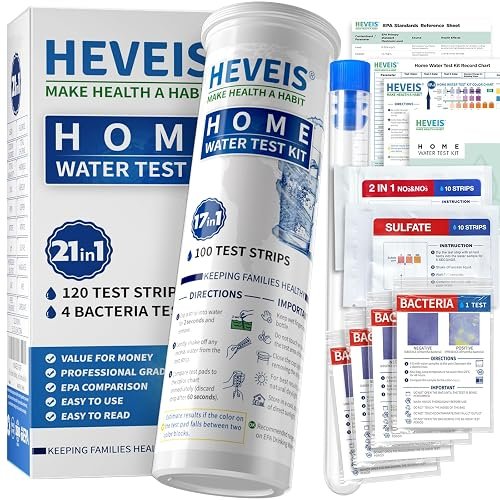 HEVEIS 21-in-1 Home Drinking Water Testing Kit (120 strips + 4 bacteria tests)