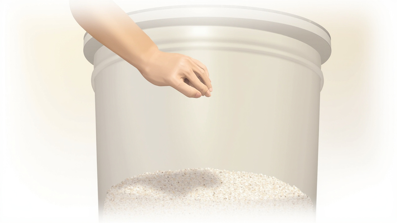 hand checking the salt pellet level inside a water softener brine tank during monthly maintenance
