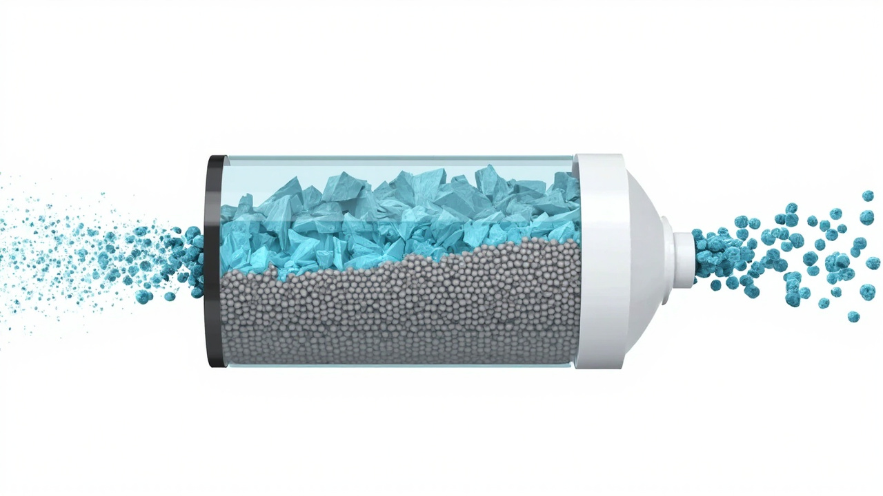 TAC media converting dissolved minerals into crystal structures inside a conditioner tank