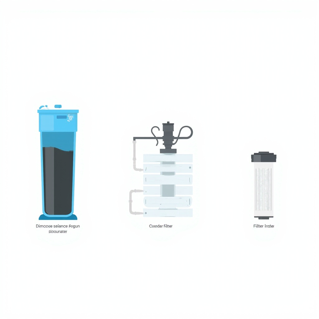 three water treatment systems compared side by side showing a resin tank, membrane filter unit, and filter housing