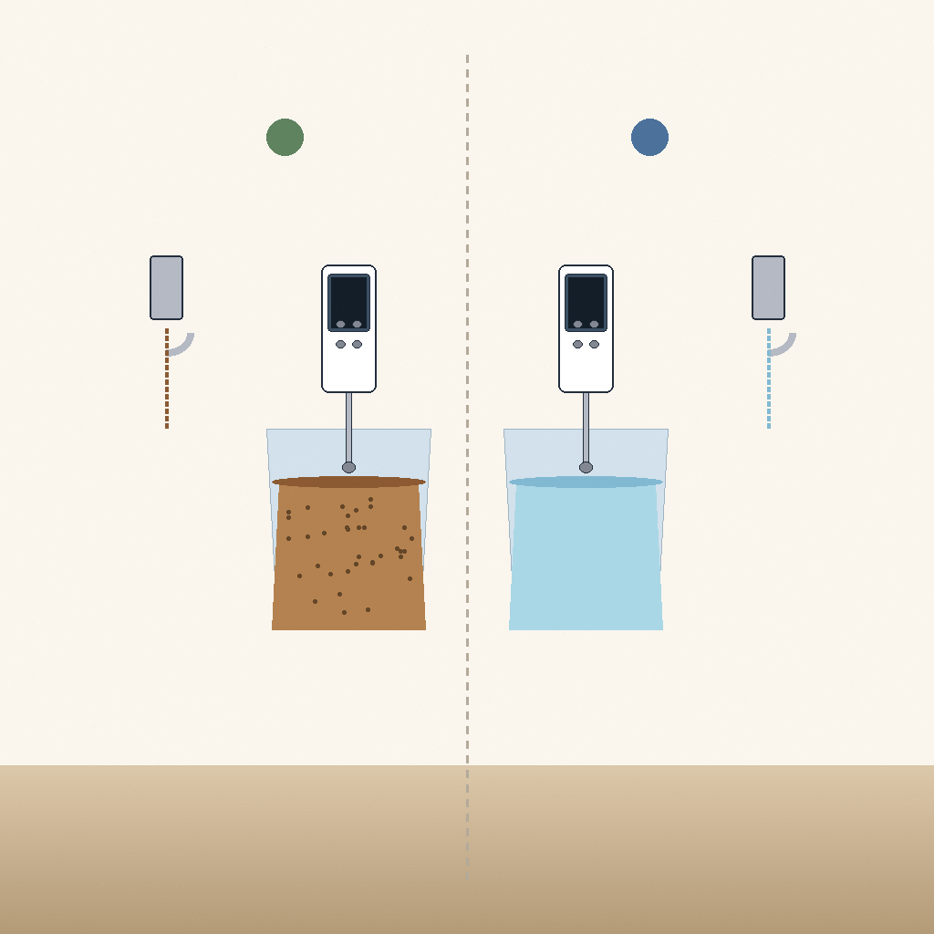 TDS meter readings showing high feed water TDS on the left and low permeate TDS on the right after the RO membrane
