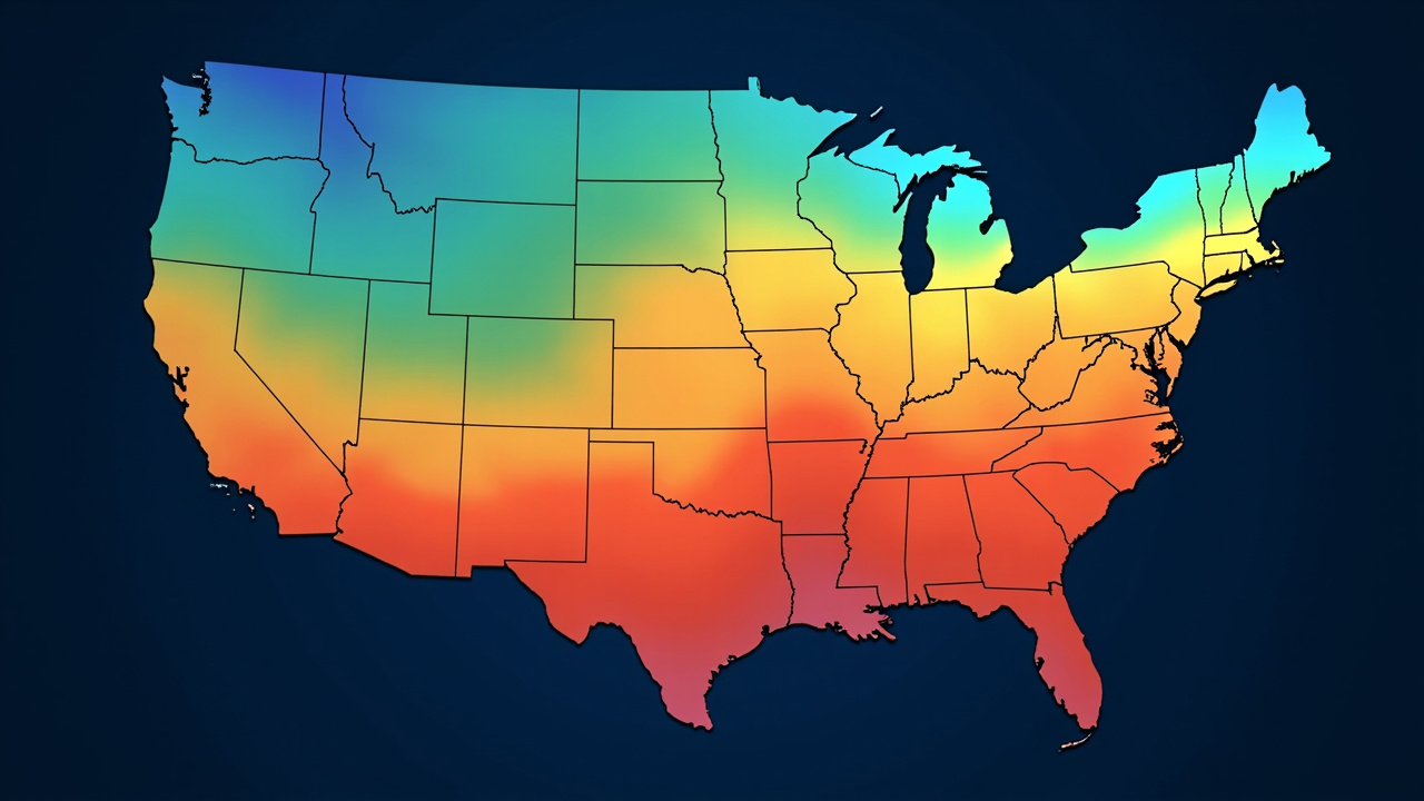 stylized US map showing regional water hardness from soft blue in the Pacific Northwest to very hard red in the Southwest